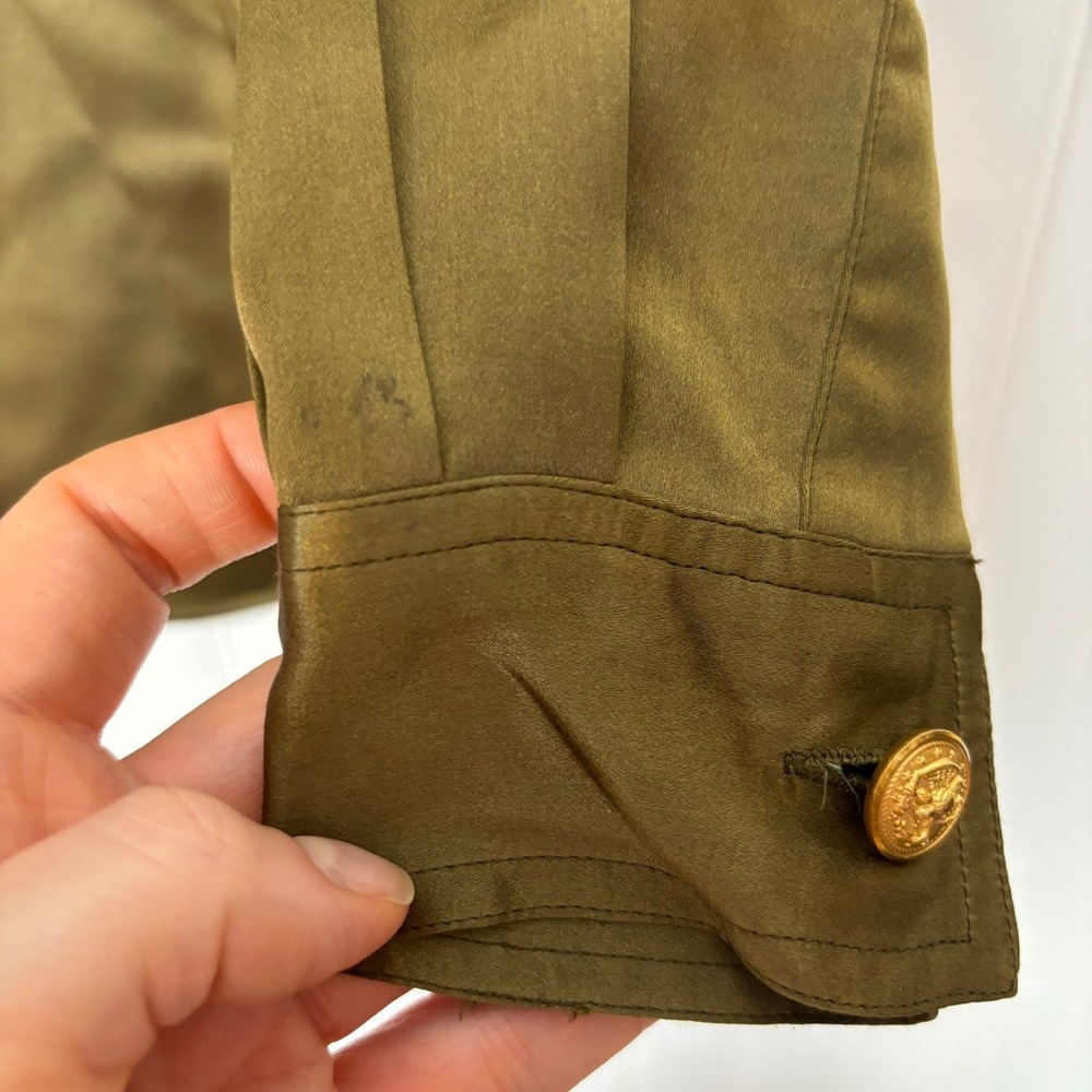 Baldanza Military Silk Shirt Women 4 Olive Green Patch Embroidered Epaulet - Picture 7 of 13